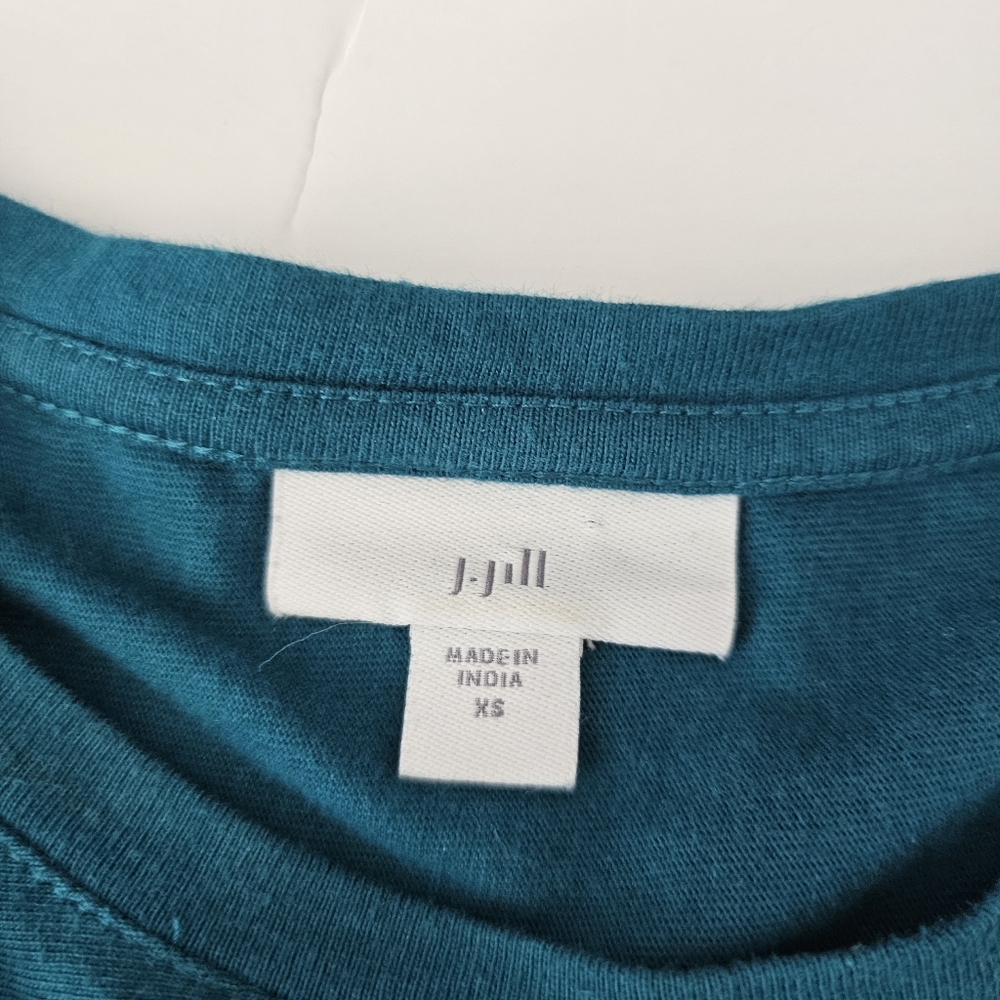 J. Jill Shift Dress XSmall Teal Eyelet Scallop Hem 3/4 Sleeve Cotton Knee Length - Picture 7 of 9